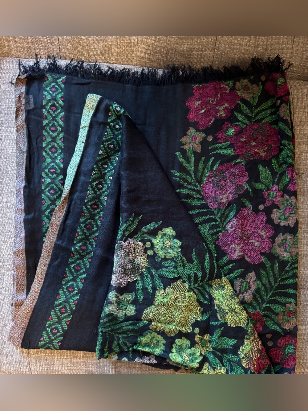 Echo Black Floral Jacquard Wrap with Pink, Green & Yellow Blooms